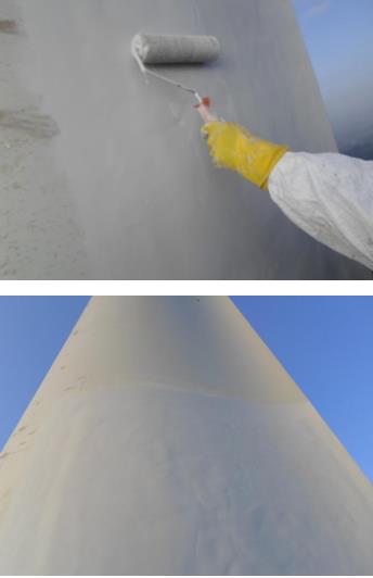 對維修好的葉片刷漆、厚度控制在200um左右。